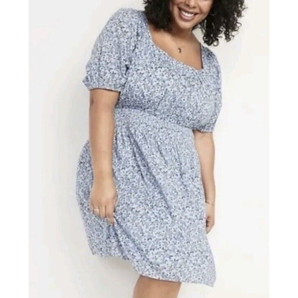 Old Navy Blue Ditsy Floral Paisley Smocked‎ Waist Puff Sleeve Mini Dress 3X NWT
